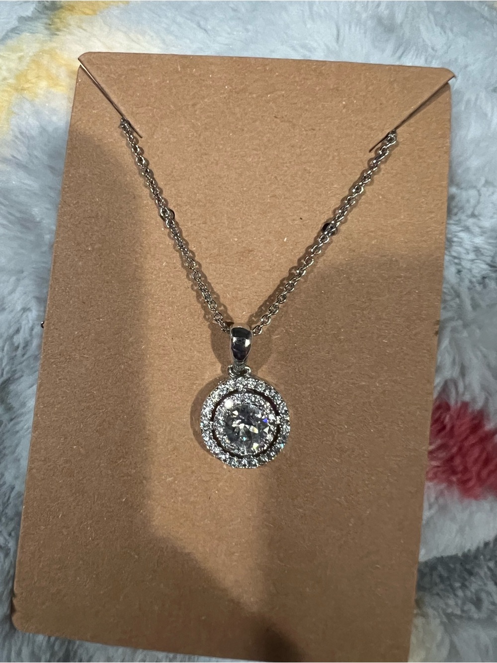 Classic Silver Halo Pendant Necklace with Clear Crystal
